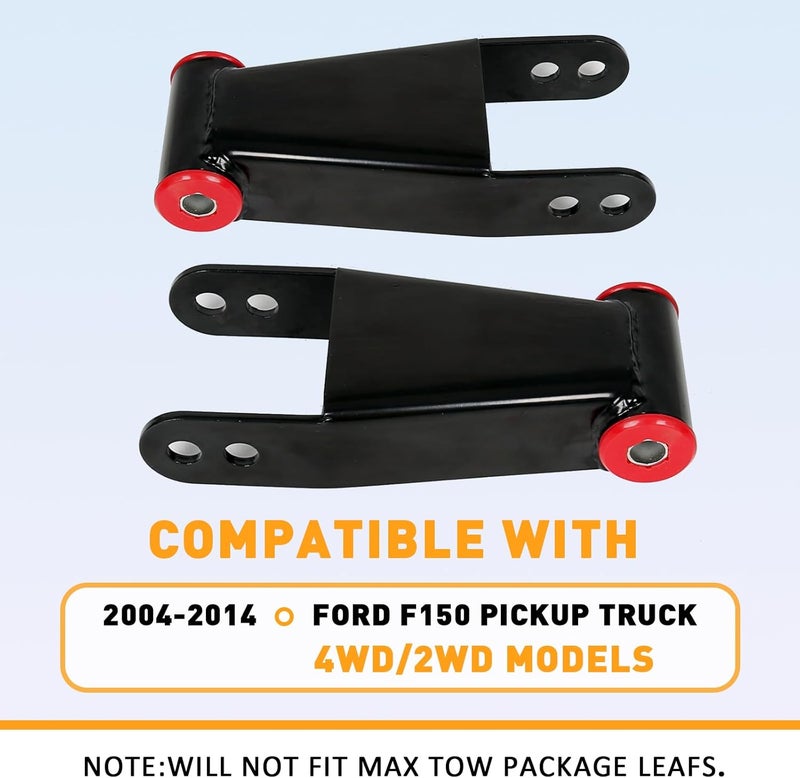 ECOTRIC 2"-3" Lowering Drop Shackles Rear Compatible With 2004-2014 Ford F150 F-150 Rear leveling shackles Adjustable 2" to 3" Leveling kit 2wd Black - Image 2